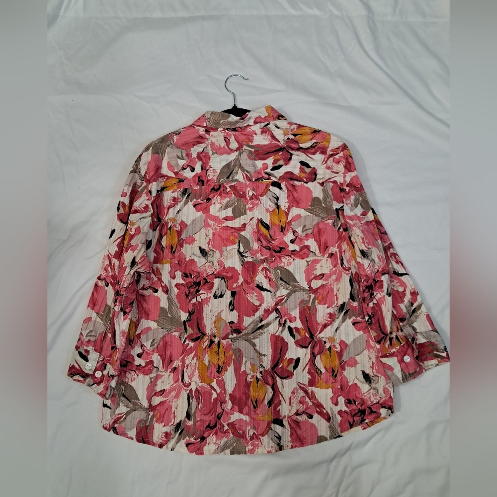 Kim Rogers 16p Cotton Floral Button-Up Blouse Shirt Top Ladies EUC - Picture 14 of 16
